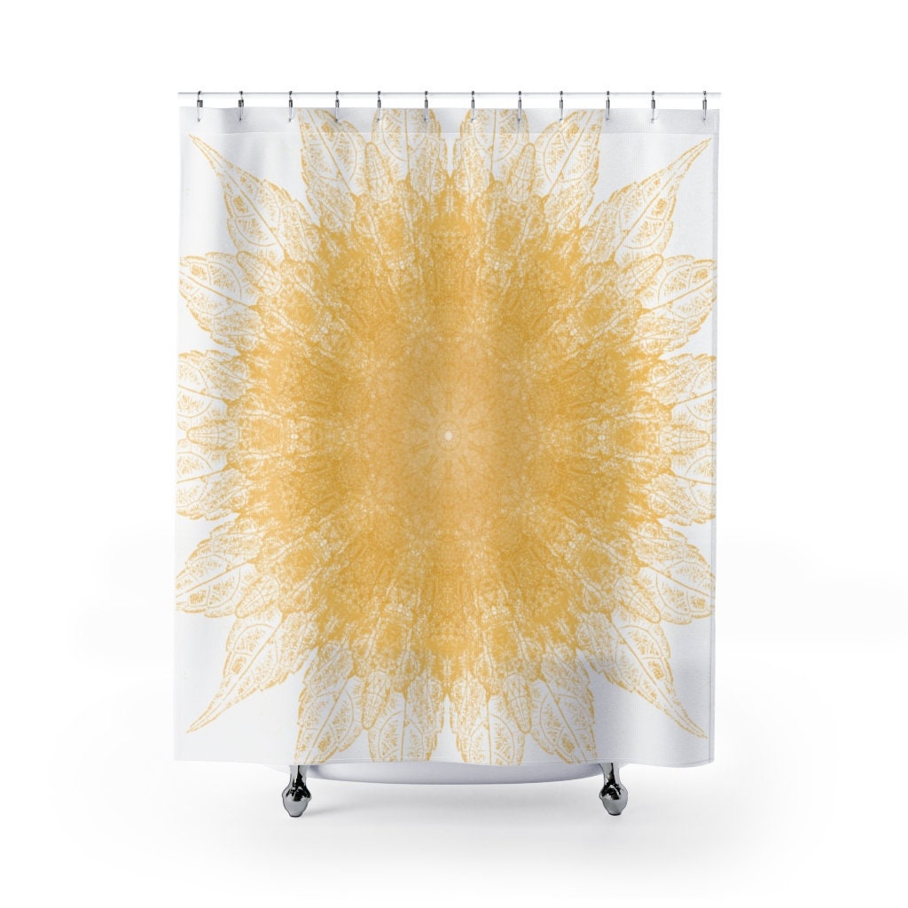 Yellow Starburst Mandala Shower Curtain with Sunny Starburst Pattern for Vibrant Bathroom Decor