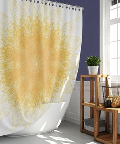 Yellow Starburst Mandala Shower Curtain with Sunny Starburst Pattern for Vibrant Bathroom Decor