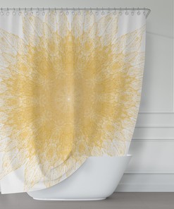 Yellow Starburst Mandala Shower Curtain with Sunny Starburst Pattern for Vibrant Bathroom Decor