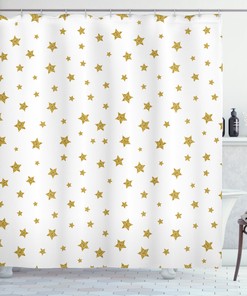Yellow Stars Pattern Print Birthday Shower Curtain For Bathroom - Waterproof Fabric
