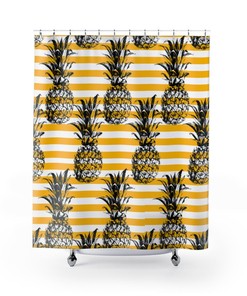 Yellow Stripe Pineapple Shower Curtain for Summer Vibes 