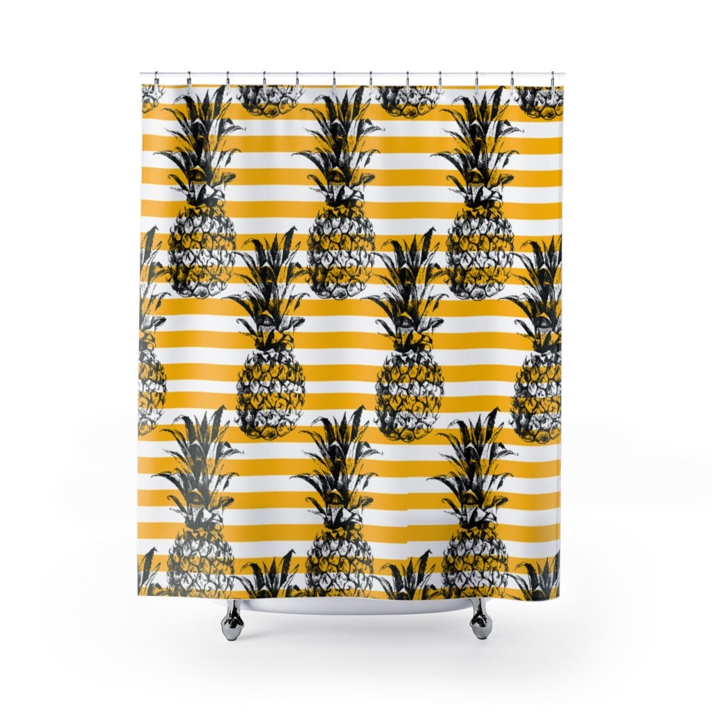 Yellow Stripe Pineapple Shower Curtain for Summer Vibes