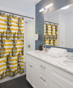 Yellow Stripe Pineapple Shower Curtain for Summer Vibes