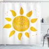 Yellow Sun Romance Quote White Print Shower Curtain for Inspirational Bathroom Decor 