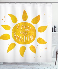 Yellow Sun Romance Quote White Print Shower Curtain for Inspirational Bathroom Decor 