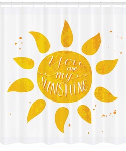 Yellow Sun Romance Quote White Print Shower Curtain for Inspirational Bathroom Decor