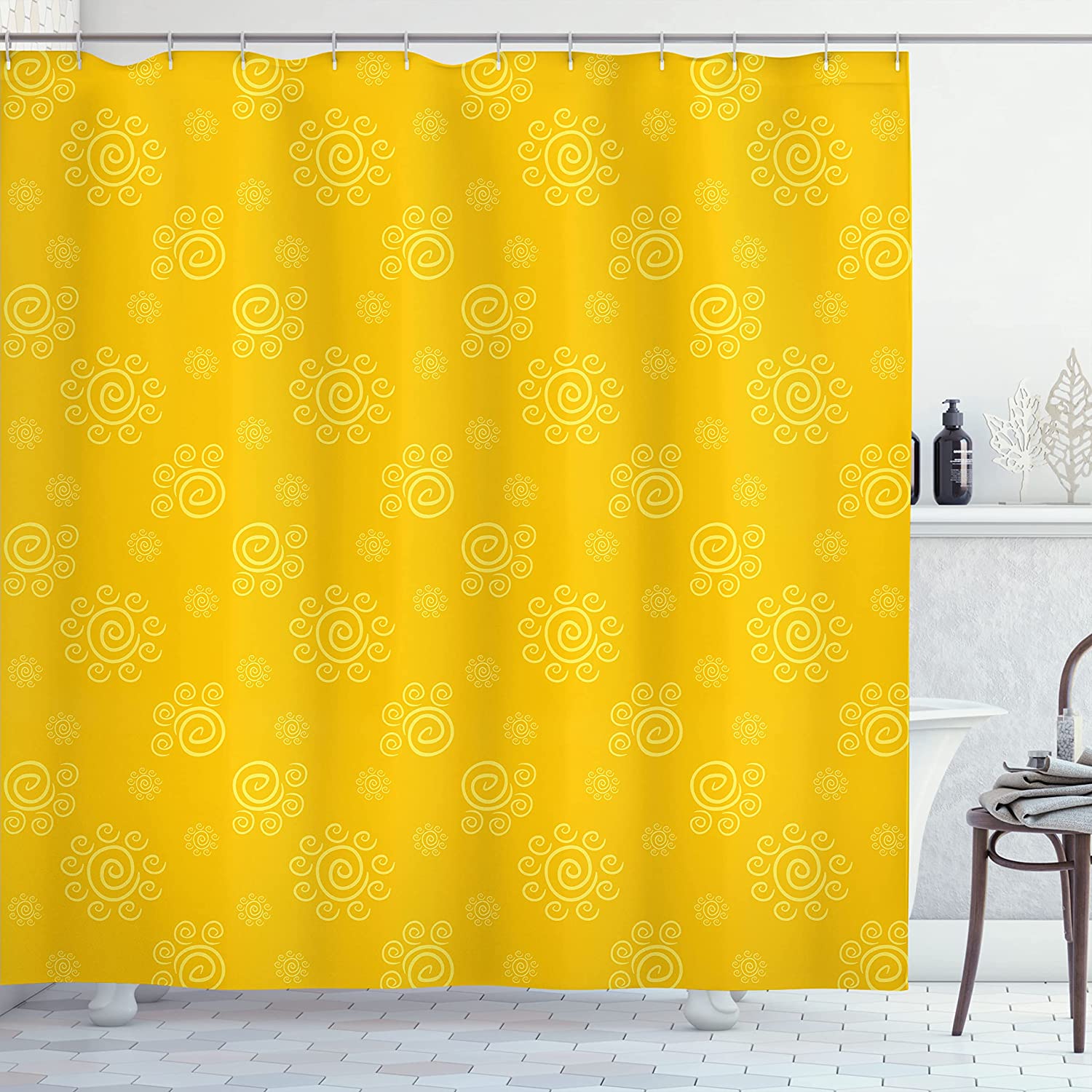 Yellow Sun Solar Hand Drawn Pattern With Little Spiral Spots Like Hot Summer Day Shower Curtain