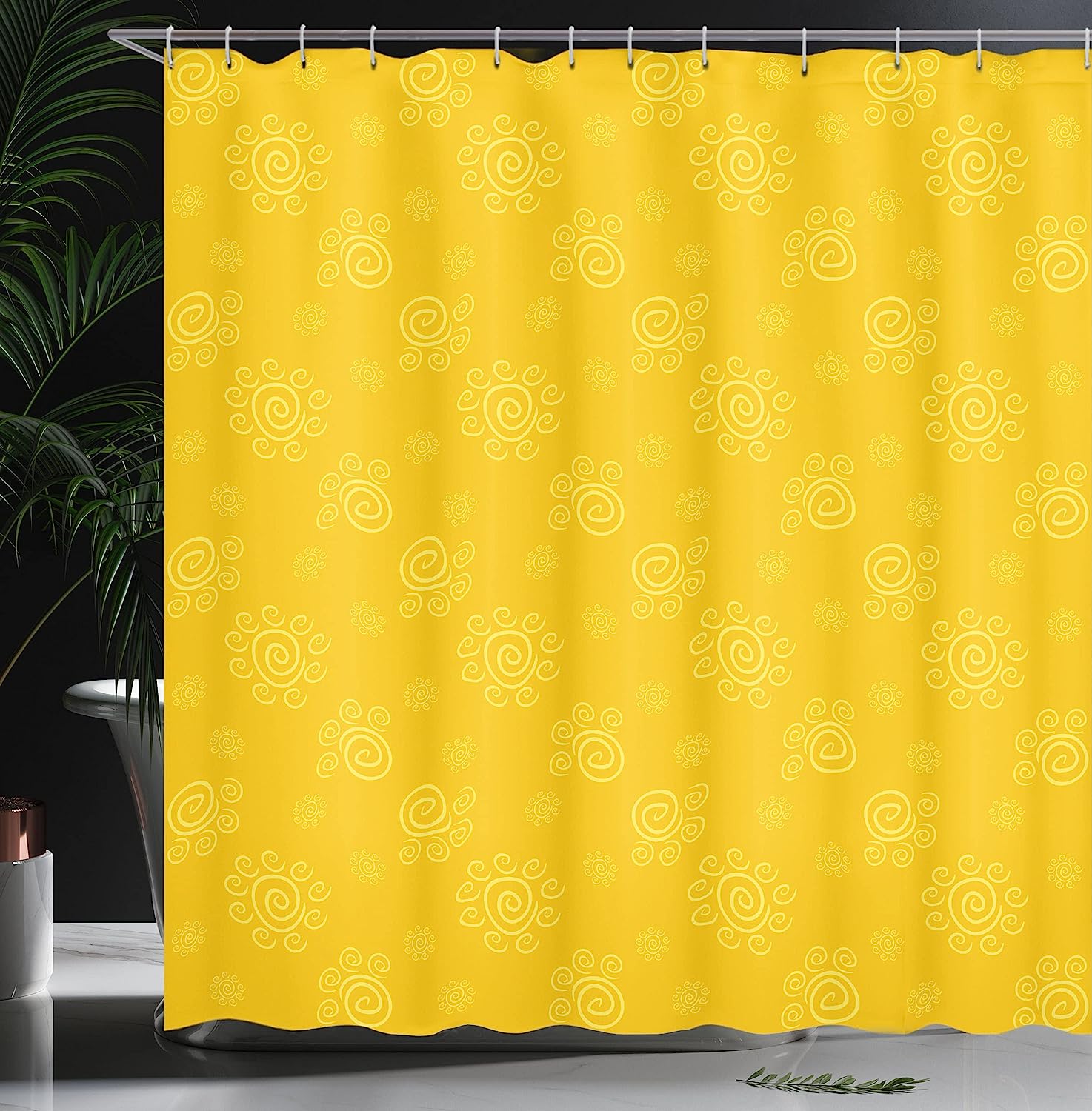 Yellow Sun Solar Hand Drawn Pattern With Little Spiral Spots Like Hot Summer Day Shower Curtain - Image 3