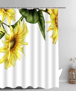 Yellow Sunflower Farm Countryside Shower Curtain, Rustic Floral Art For Farmhouse Bathroom Decor 