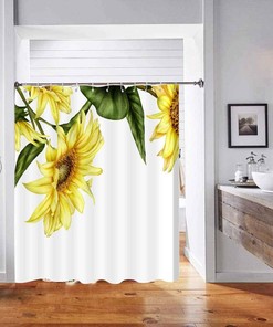 Yellow Sunflower Farm Countryside Shower Curtain, Rustic Floral Art For Farmhouse Bathroom Decor 