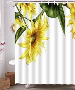Yellow Sunflower Farm Countryside Shower Curtain, Rustic Floral Art For Farmhouse Bathroom Decor 