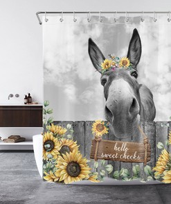 Yellow Sunflower Farmhouse Animal Donkey Shower Curtain for Country-Style Bathroom Decor