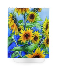 Yellow Sunflower Shower Curtain, Floral Bathroom Decor for Spring