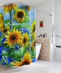 Yellow Sunflower Shower Curtain, Floral Bathroom Decor for Spring