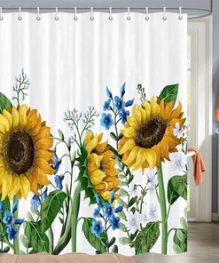 Yellow Sunflower Shower Curtain For A Sunny Bathroom Decor, Floral Bathroom Accessories