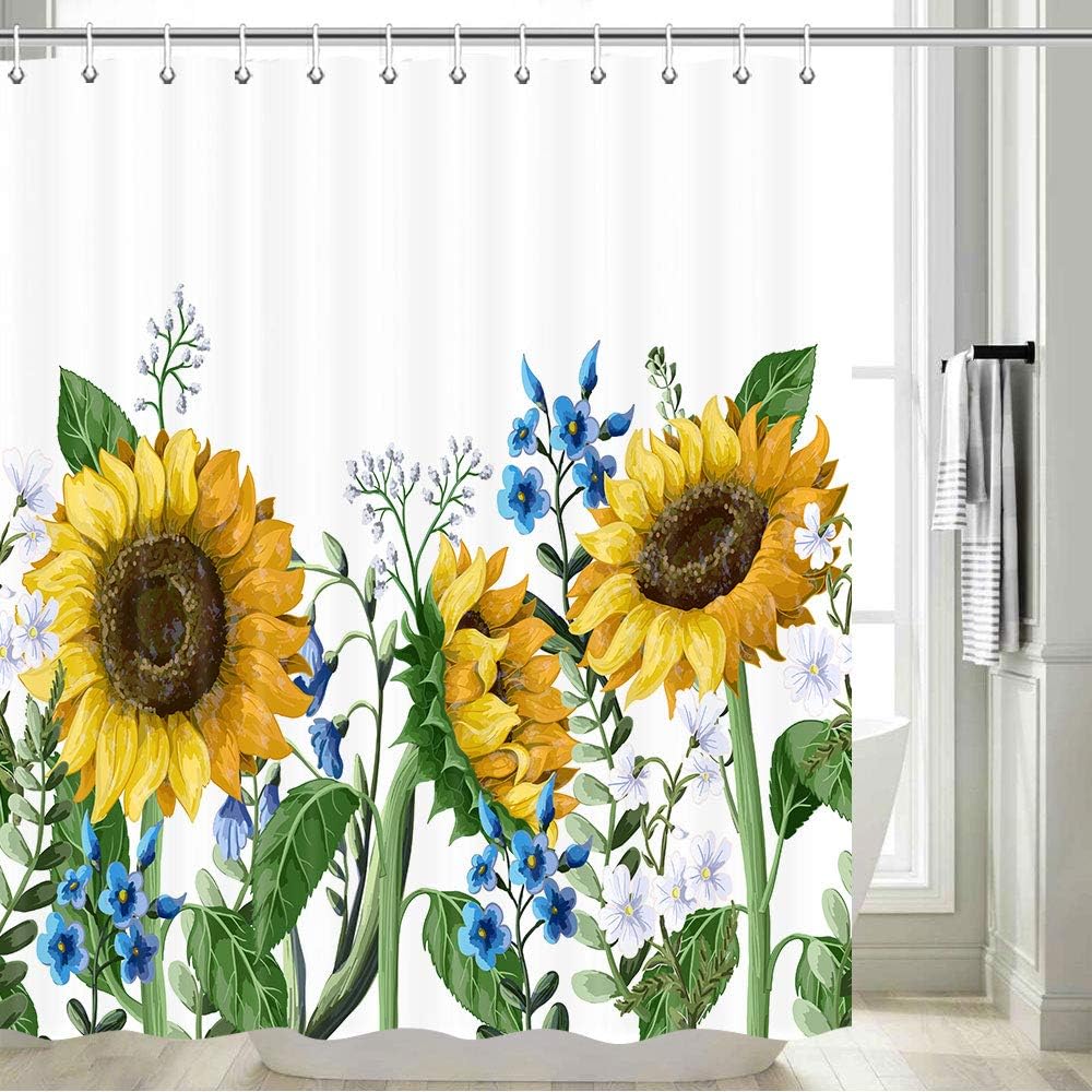 Yellow Sunflower Shower Curtain For A Sunny Bathroom Decor, Floral Bathroom Accessories - Image 2