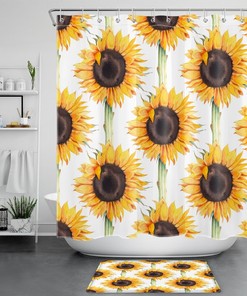 Yellow Sunflower Shower Curtain Rustic Botanical Flower Bathroom Decorations