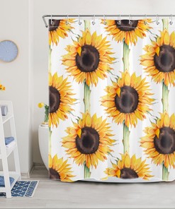 Yellow Sunflower Shower Curtain Rustic Botanical Flower Bathroom Decorations