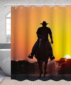 Yellow Sunset Horse Shower Curtain - Beautiful Rustic Bathroom Decor with Western Accents