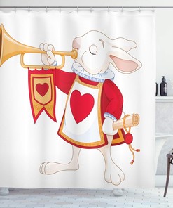 Yellow White Red Rabbit Playing Royal Trumpet Heart Design Animal Shower Curtain
