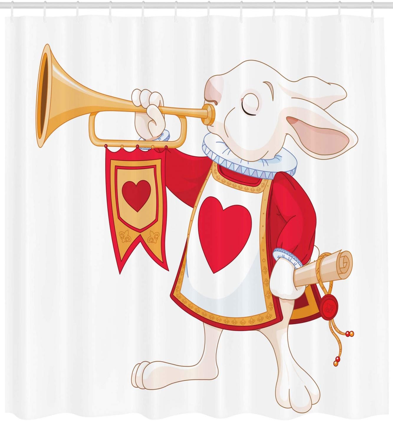 Yellow White Red Rabbit Playing Royal Trumpet Heart Design Animal Shower Curtain - Image 2