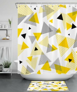Yellow and Black Geometric Pattern Shower Curtain with Bold Design for Modern Bathroom 