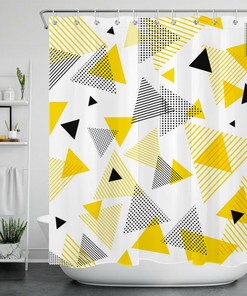 Yellow and Black Geometric Pattern Shower Curtain with Bold Design for Modern Bathroom