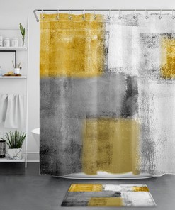 Yellow and Gray Geometric Pattern Shower Curtain for Minimalist Bathroom Dcor