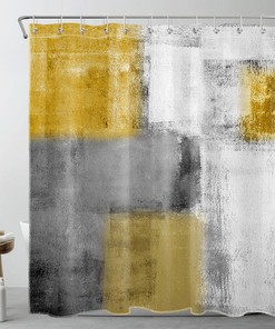 Yellow and Gray Geometric Pattern Shower Curtain for Minimalist Bathroom Dcor