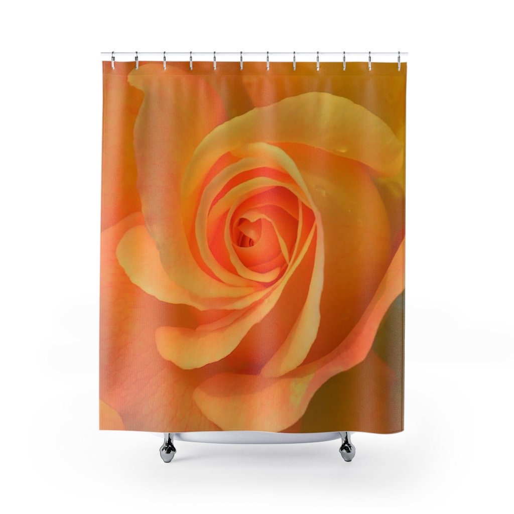 Yellow and Orange Floral Print Shower Curtain to Bring Warmth