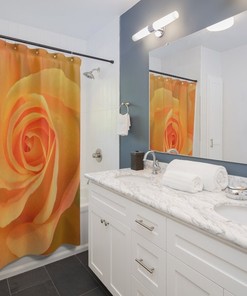 Yellow and Orange Floral Print Shower Curtain to Bring Warmth