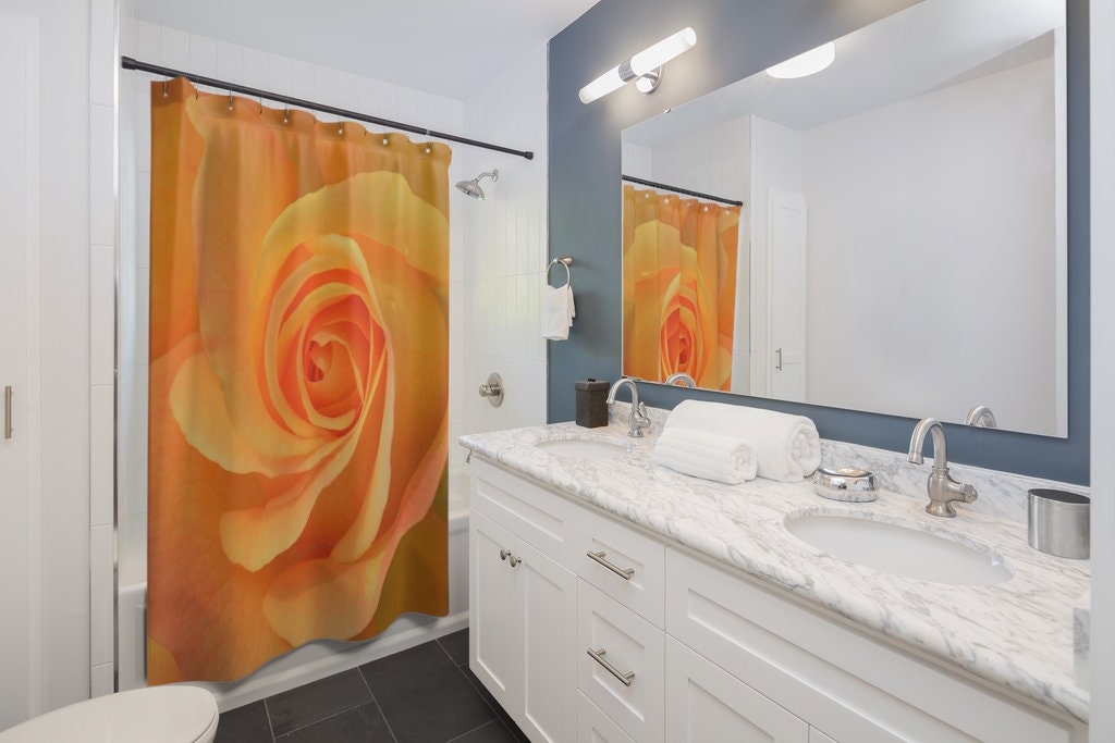 Yellow and Orange Floral Print Shower Curtain to Bring Warmth