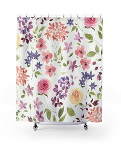 Yellow and Pink Roses Floral Shower Curtain with Vintage Design for a Charming Bathroom