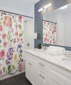 Yellow and Pink Roses Floral Shower Curtain with Vintage Design for a Charming Bathroom