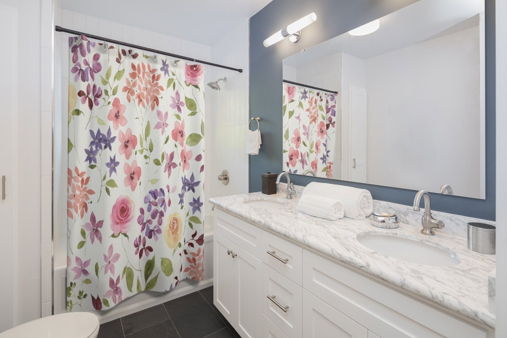 Yellow and Pink Roses Floral Shower Curtain with Vintage Design for a Charming Bathroom