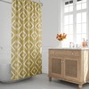 Yellow and White Boho Mud Cloth Shower Curtain with Abstract Tribal Design for Bohemian Bathroom    