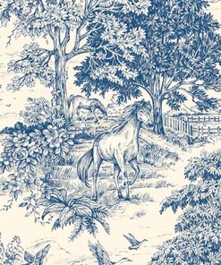Yellowstone Bluebell Country Toile - Horses Deer Dogs Animal Shower Curtain