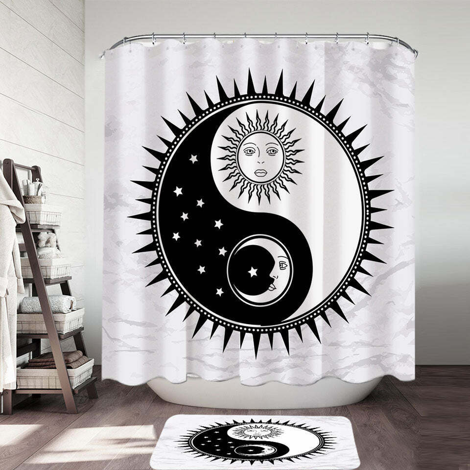 Yin And Yang Sun And Moon Shower Curtain In Black And White, Perfect For Any Spiritual Decor