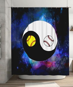 Yin Yang Basketball Softball Shower Curtain for Sports Lovers