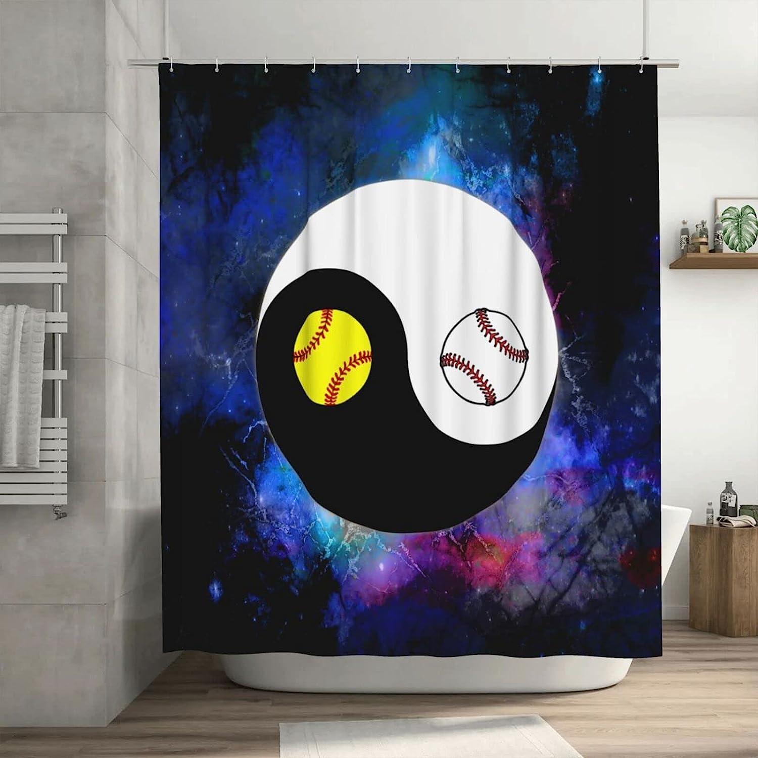 Yin Yang Basketball Softball Shower Curtain for Sports Lovers