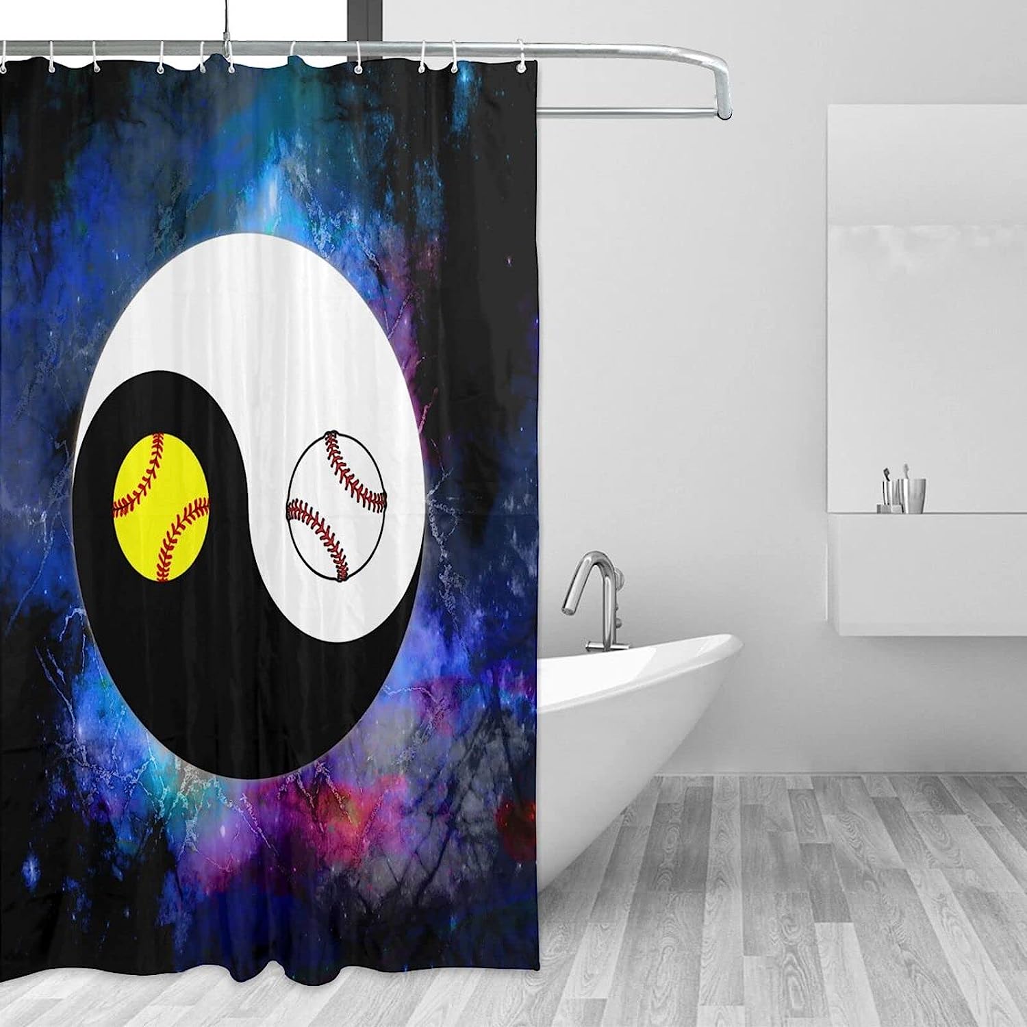 Yin Yang Basketball Softball Shower Curtain for Sports Lovers