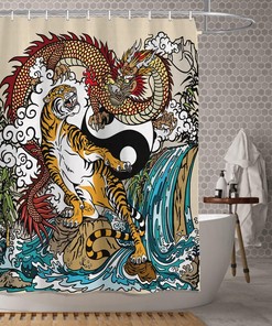 Yin Yang Chinese Dragon And Tiger Shower Curtain For Bathroom