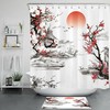 Yin Yang Koi Fish Japanese Shower Curtain with Bathtub Design and Waterproof Fabric for Bathroom Decor