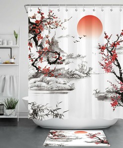 Yin Yang Koi Fish Japanese Shower Curtain with Bathtub Design and Waterproof Fabric for Bathroom Decor