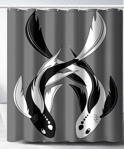Yin Yang Koi Fish Shower Curtain With Deer Print, Perfect For Zen Themed Bathrooms