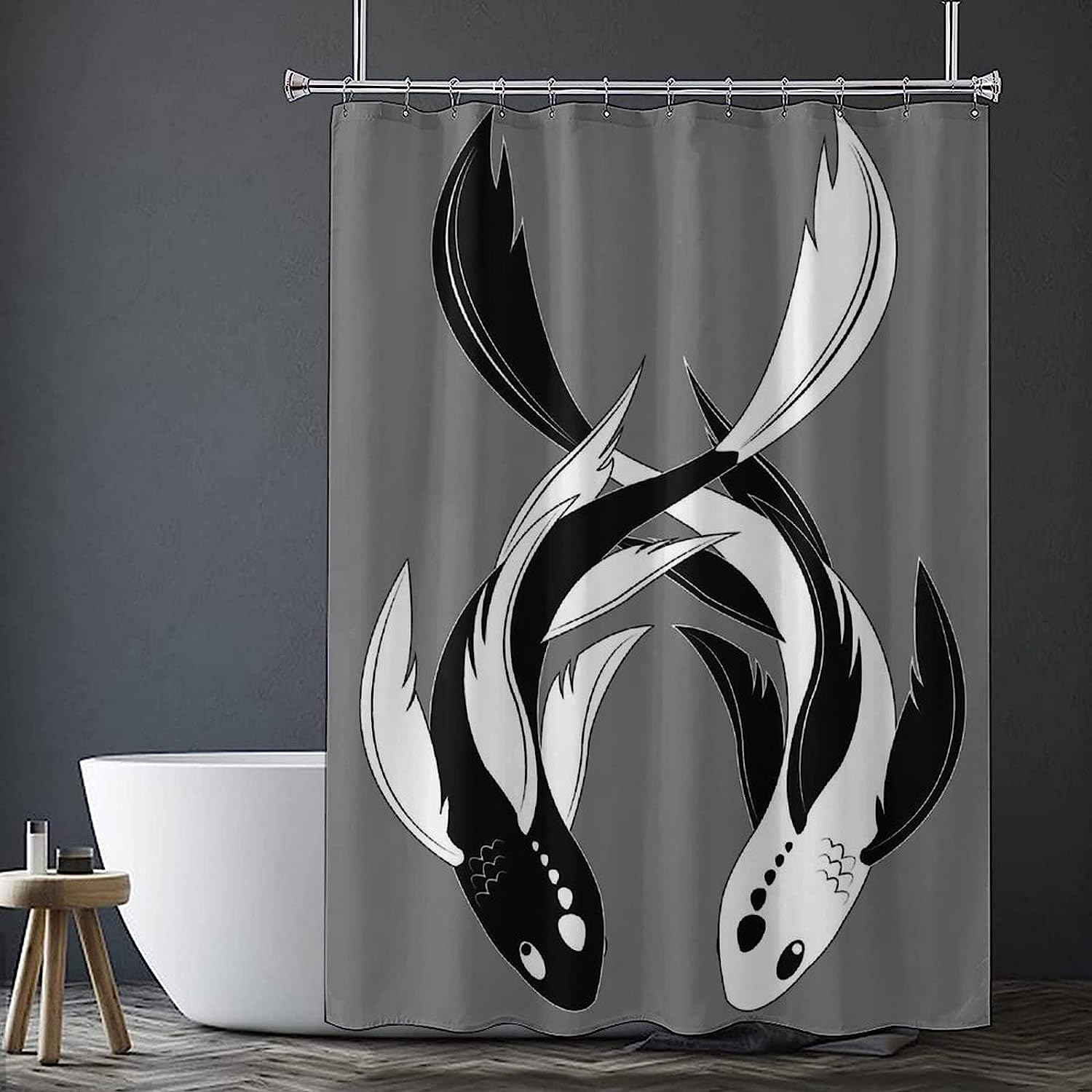 Yin Yang Koi Fish Shower Curtain With Deer Print, Perfect For Zen Themed Bathrooms - Image 2