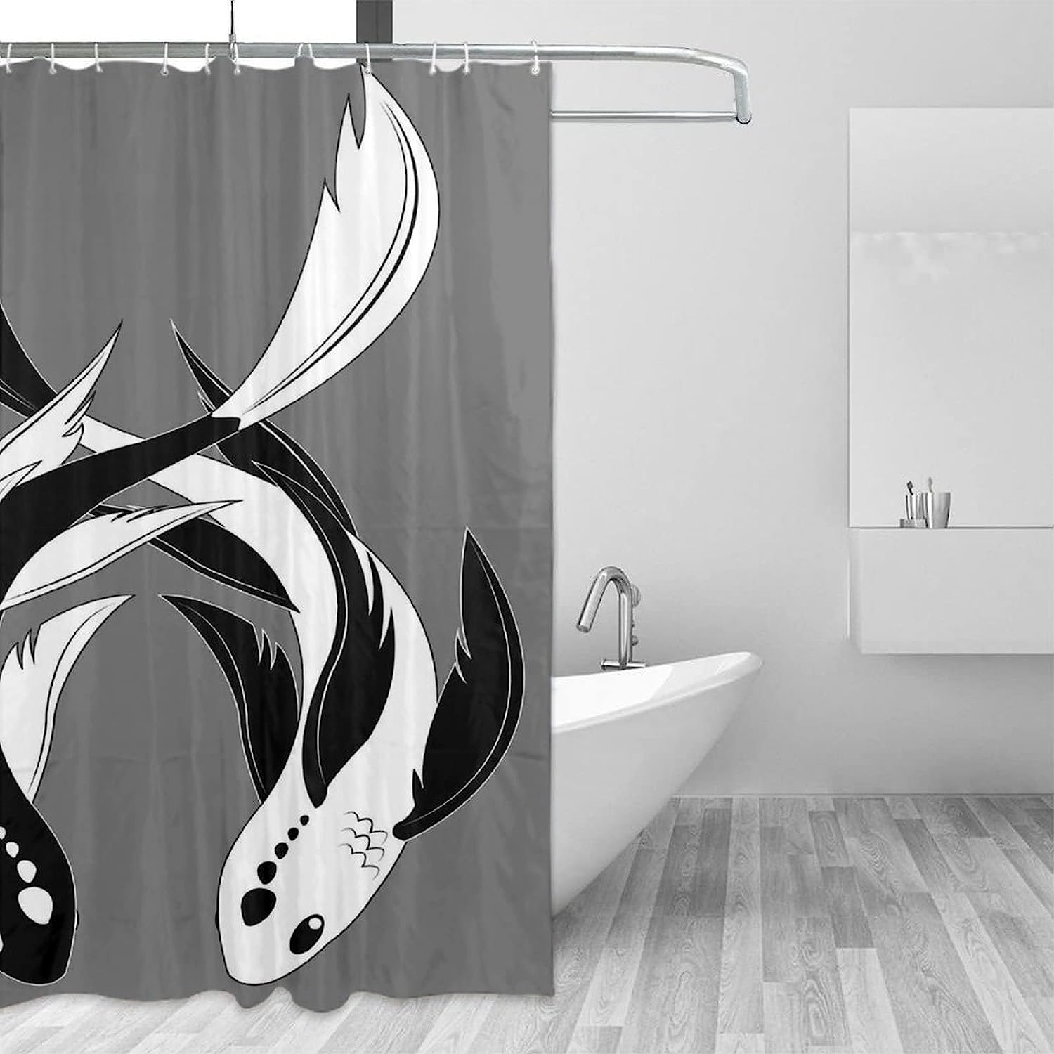 Yin Yang Koi Fish Shower Curtain With Deer Print, Perfect For Zen Themed Bathrooms - Image 3