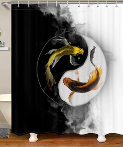 Yin Yang Pattern Koi Bathtub Shower Curtain for Kids, Adults, and Nature-Lovers Bathroom Decor 