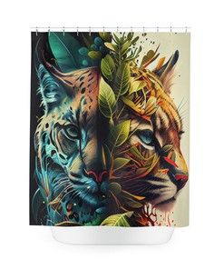 Yin Yang-Themed Wildcats Bathroom Decor with Beautiful Tigers Shower Curtain for Cat Lovers 