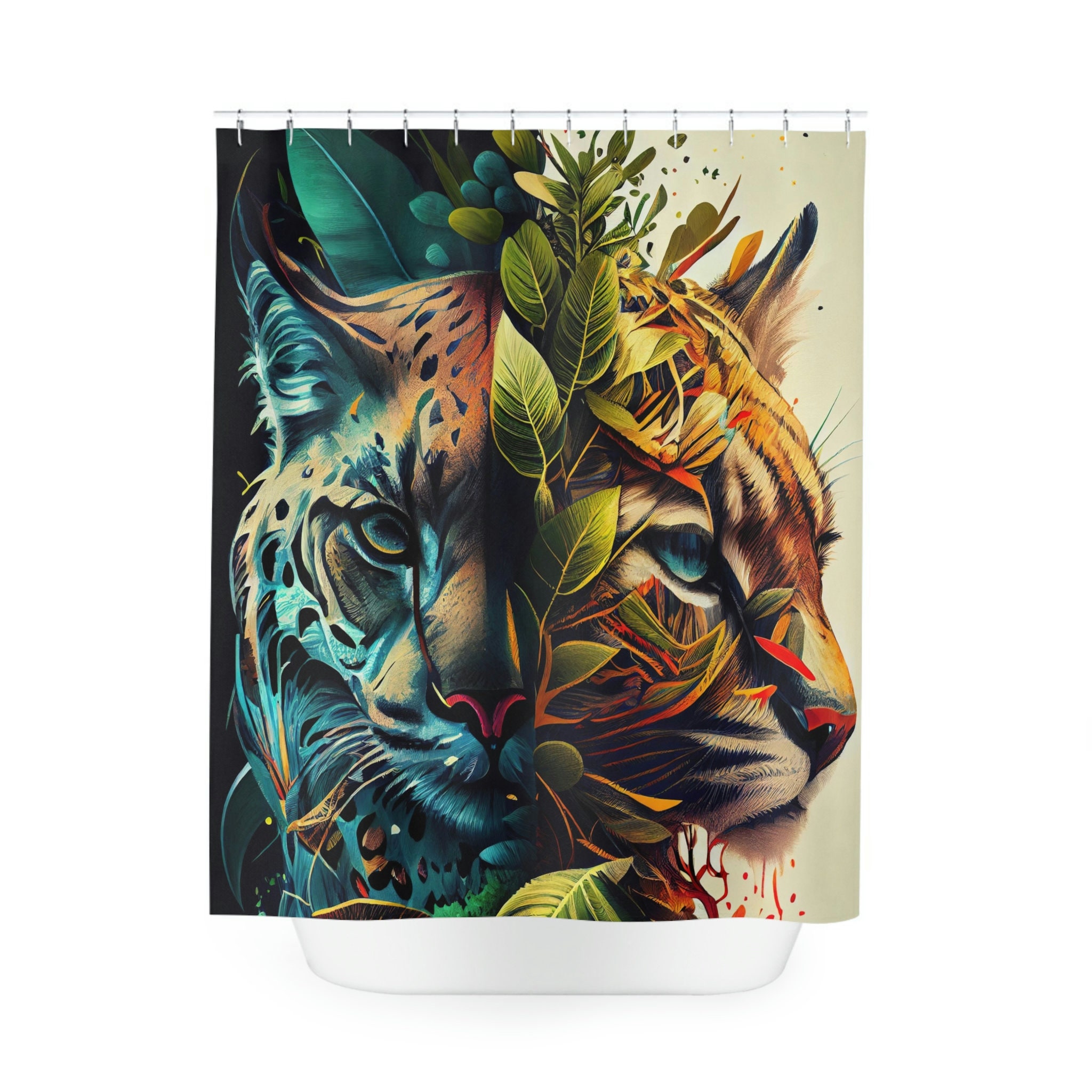 Yin Yang-Themed Wildcats Bathroom Decor with Beautiful Tigers Shower Curtain for Cat Lovers